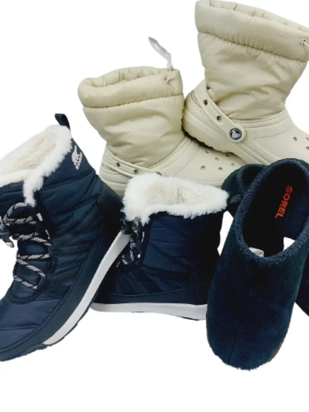 Set of 3 Sorel Crocs Girl's Black Cream Faux-Fur Snow Winter Boots Size US 3